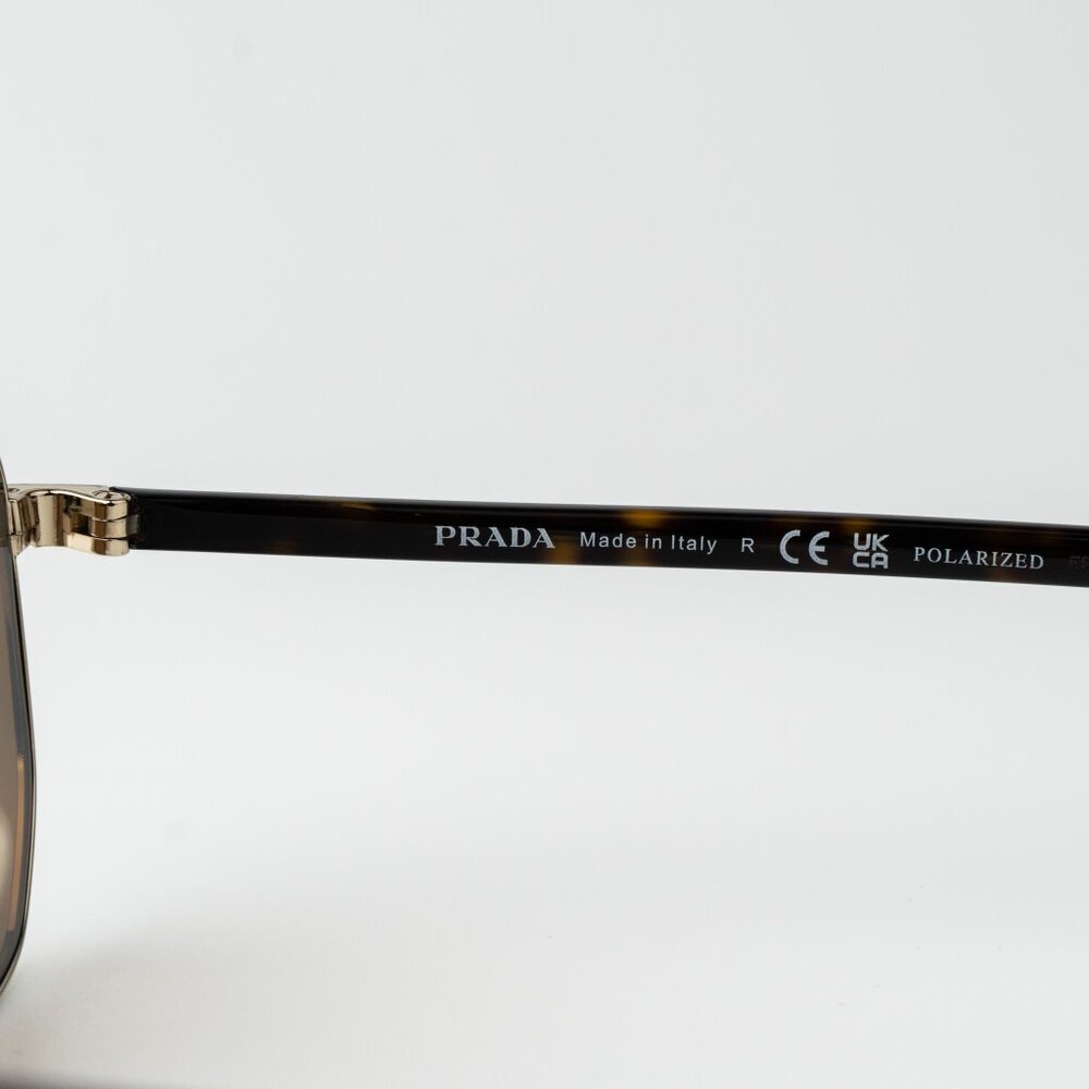 Prada Men Sunglasses Gold Brown Polarized Pilot Men PR58YS ZVN5Y1 BRAND NEW - Picture 8 of 12